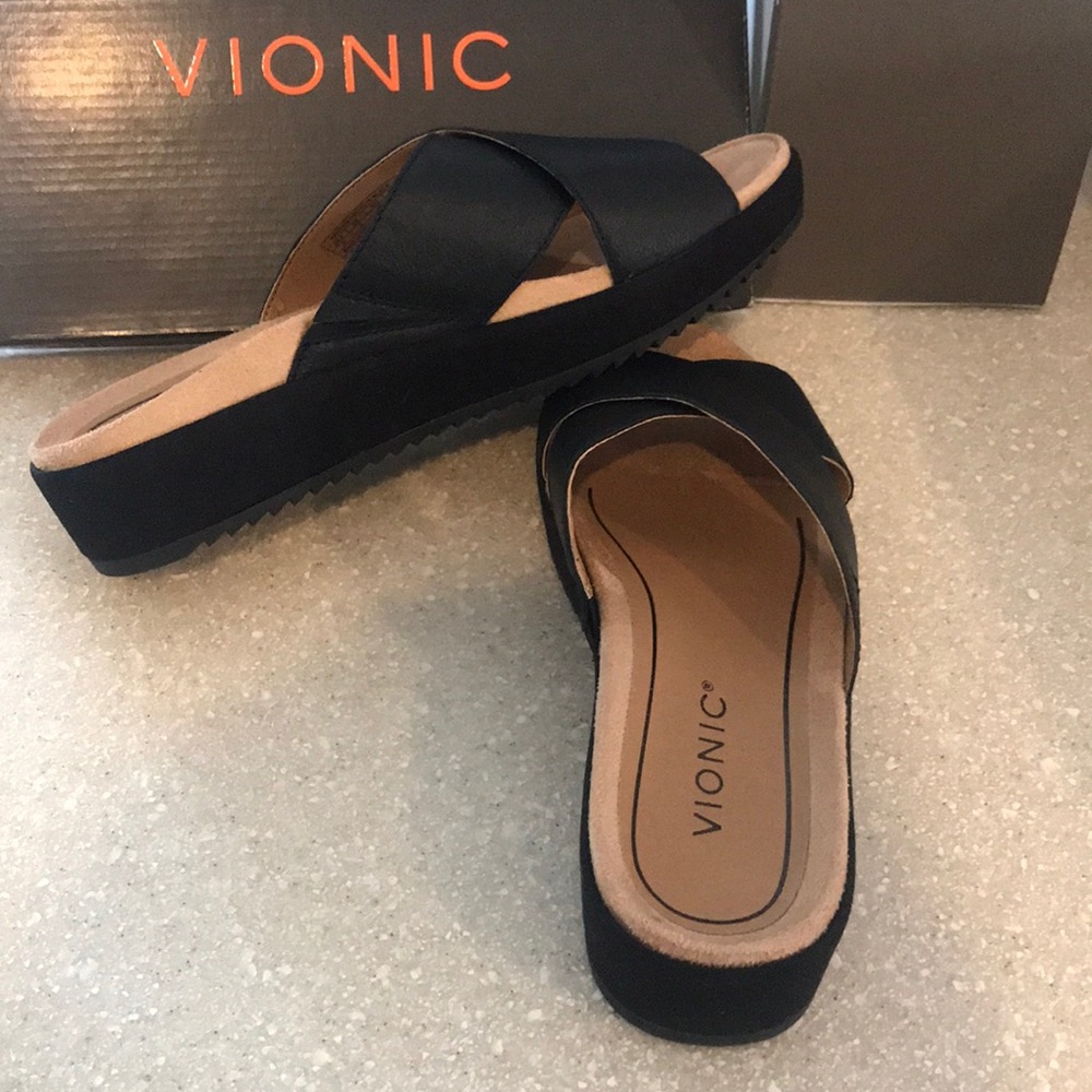 Vionic Black Slide Sandals
